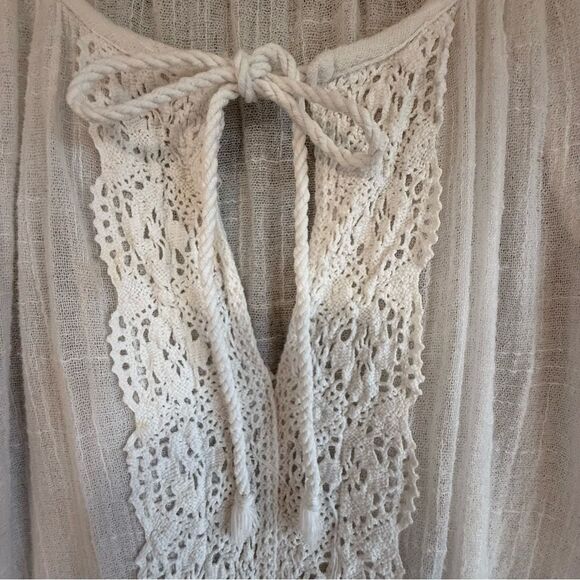 🤍 Surf Gypsy White Lace Front Boho Peasant Blouse – Size S - Picture 3 of 7